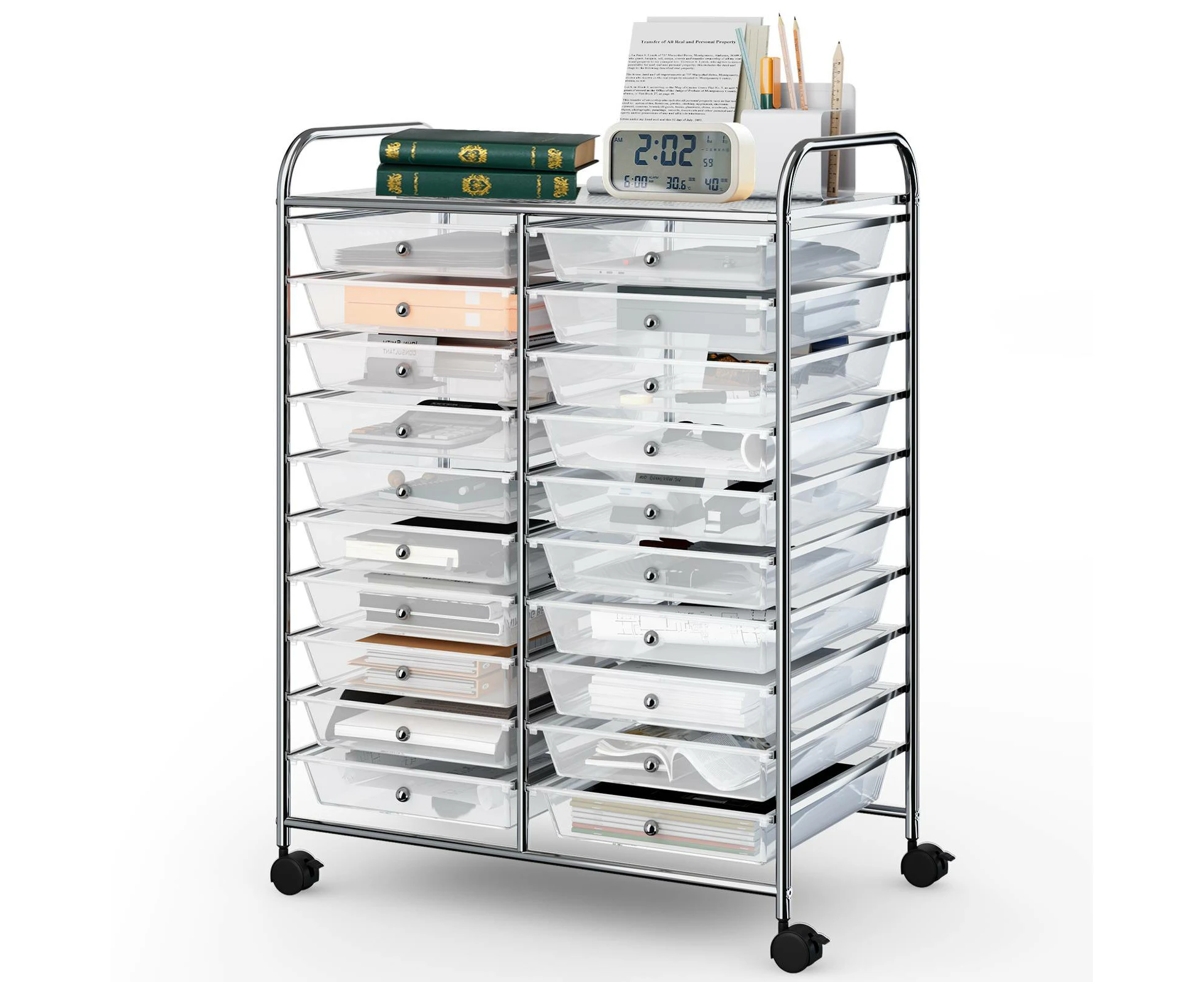 Giantex 20-Drawer Rolling Storage Trolley w/Removable Drawers Mobile Storage Organiser Clear