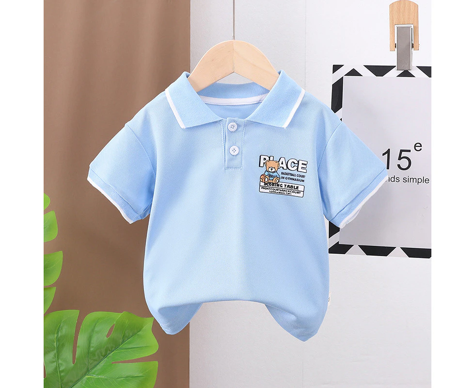 Boys' Short-Sleeved New Polo Shirt Summer 2024 Trendy Cartoon Clothes Baby Short-Sleeved Children's Clothing Casual Tops