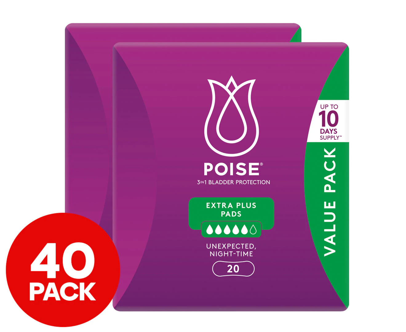 2 x 20pk Poise Extra Plus Pads