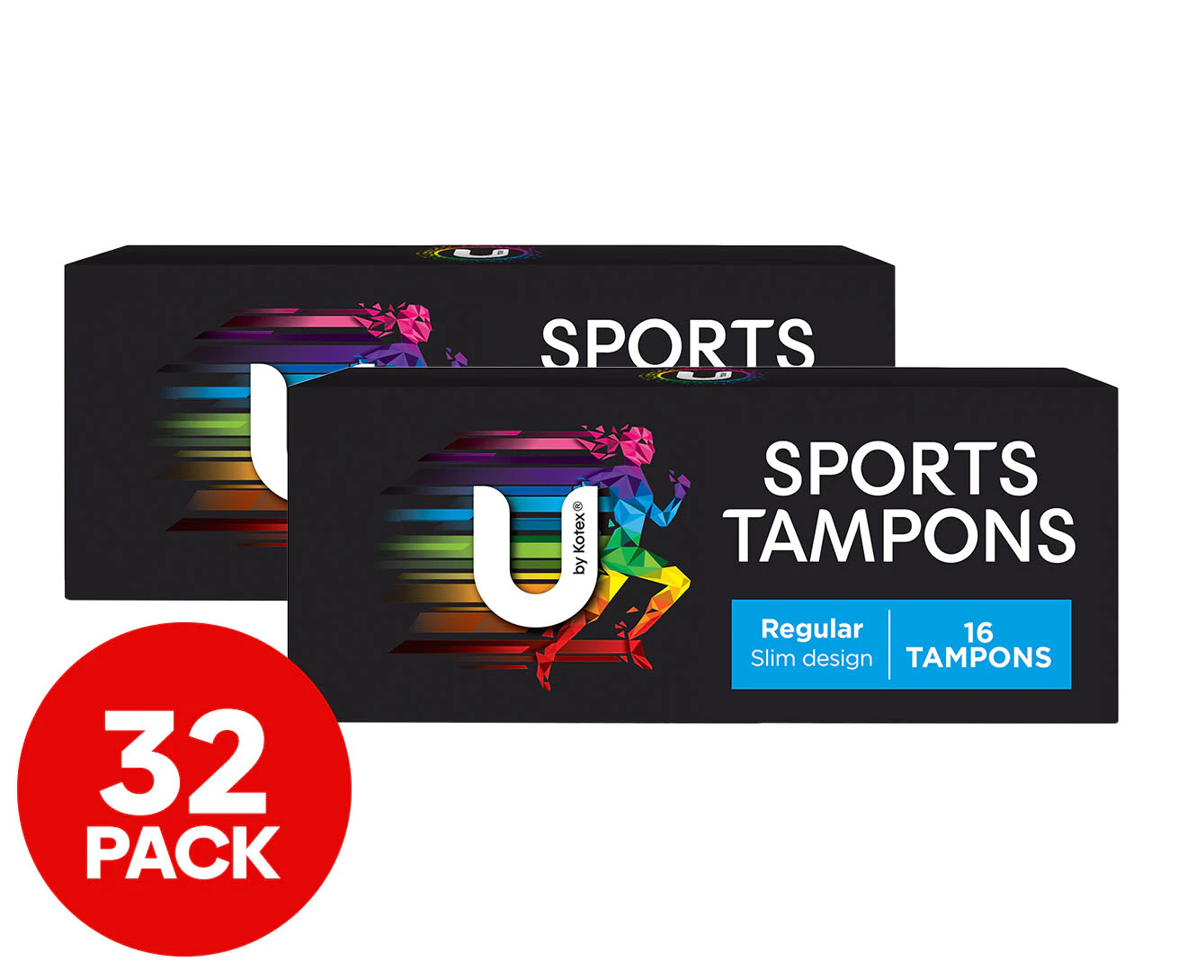 2 x 16pk U by Kotex Sports Regular Tampons