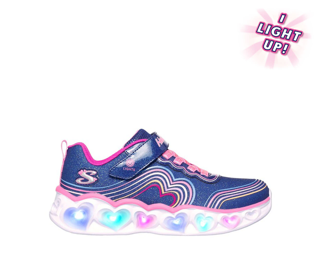 Skechers Girls' Heart Lights: Retro Hearts Light-Up Sneakers - Navy/Multi