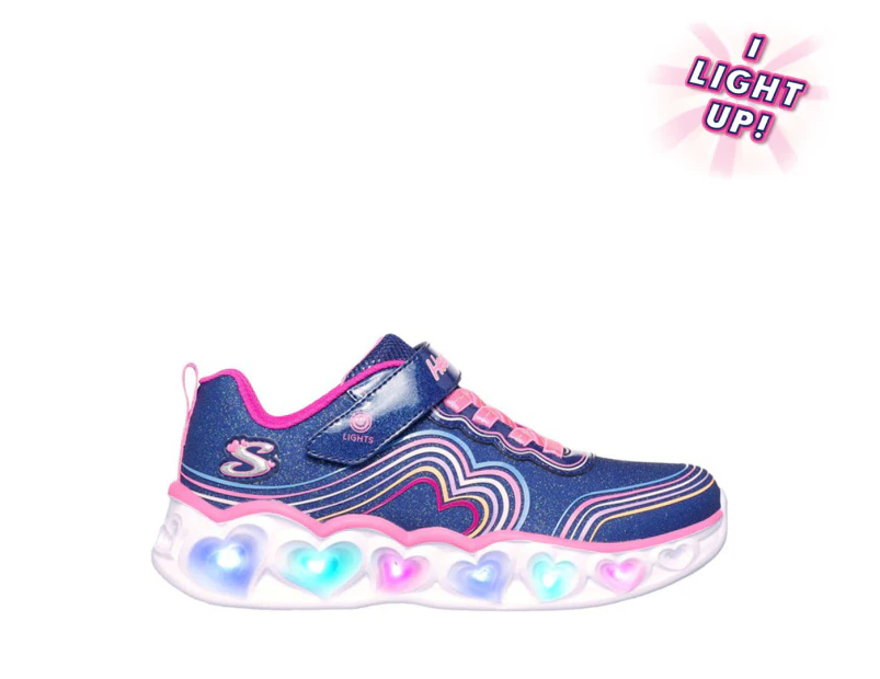 Skechers Girls' Heart Lights: Retro Hearts Light-Up Sneakers - Navy/Multi