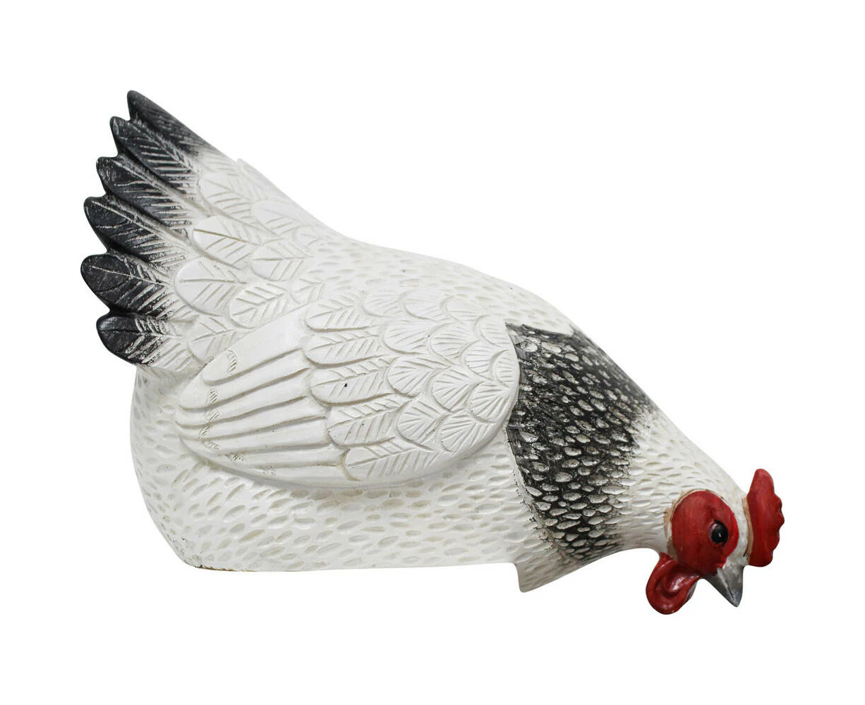 LVD Resin Sitting Hen Figurines Home/Garden Display Decoration 26x16cm White