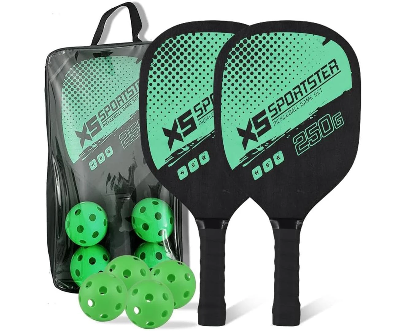 Sports Pickleball Paddle and Ball Set with Carry Bag Pickleball Rackets-Green