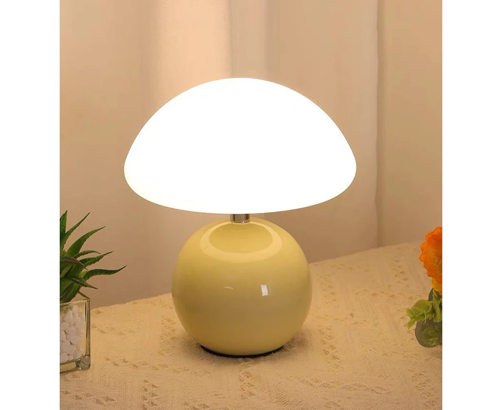 Small Mushroom Lamp, wired Bedside Lamp, Cute and Modern Small USB Lamp Dimmable, 3 Color Temperatures, Beige&Yellow