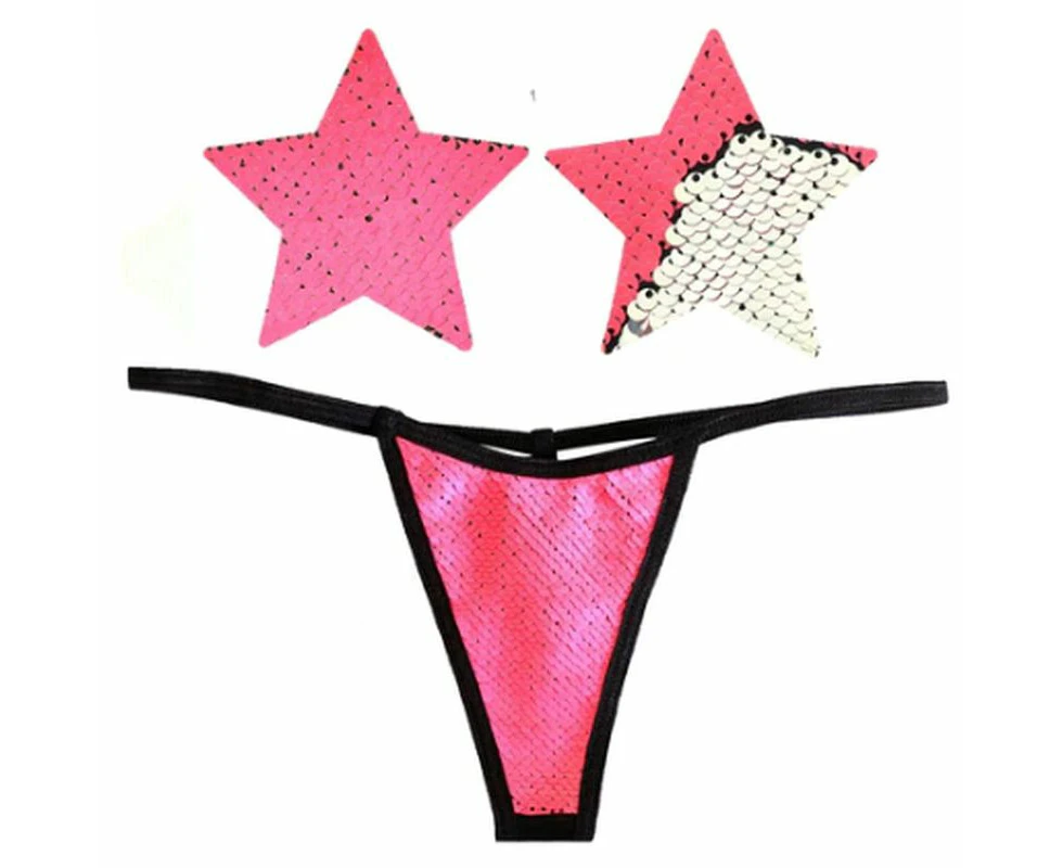 Bitchin Neon Pink and Silver Blacklight Sequin Pastie and Panty Set