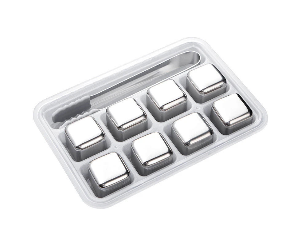 8pcs Stainless Steel Whiskey Stone Ice Cubes With Tong Reuseble Cooling Ice Cube