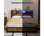 Levede Industrial Bed Frame  RGB LED Storage Headboard USB Charge Drawers Double