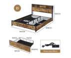 Levede Industrial Bed Frame  RGB LED Storage Headboard USB Charge Drawers Double