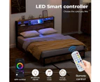 Levede Industrial Bed Frame  RGB LED Storage Headboard USB Charge Drawers Double