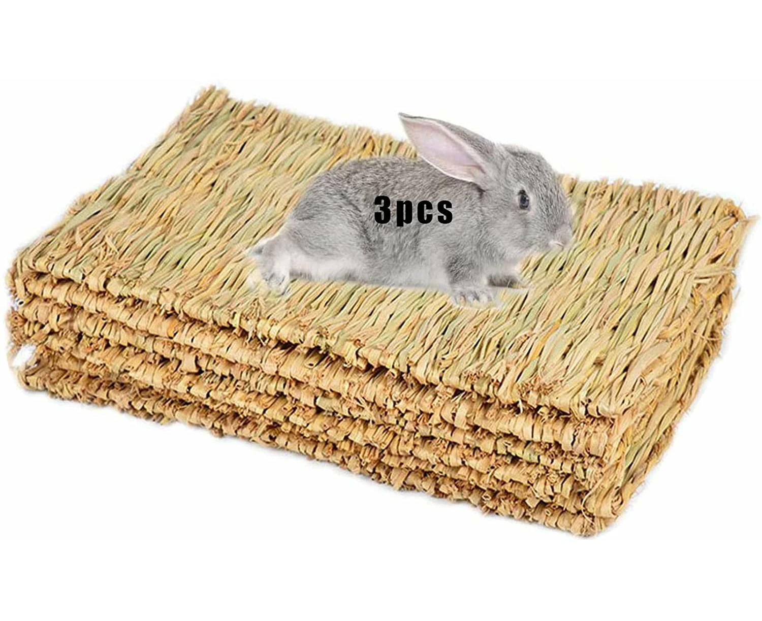 Grass Mat Woven Bed Mat for Small Animal Bunny Bedding Nest Chew Toy Bed Play Toy for Guinea Pig Parrot Rabbit Bunny Hamster Rat(Pack of 3) (3 Grass