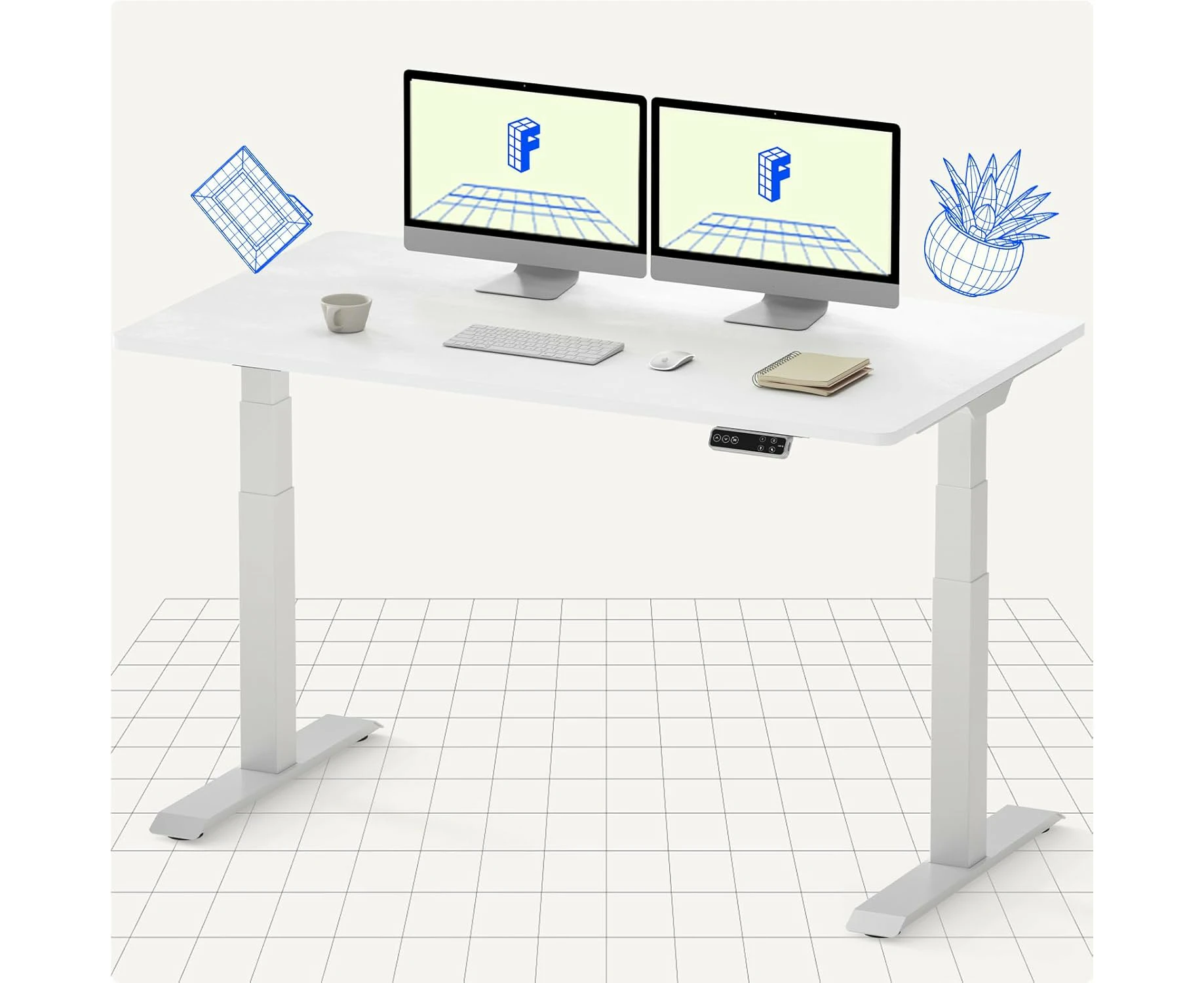 FLEXISPOT E7 161kg Capacity Electric Standing Desk With 120*60cm White Desktop