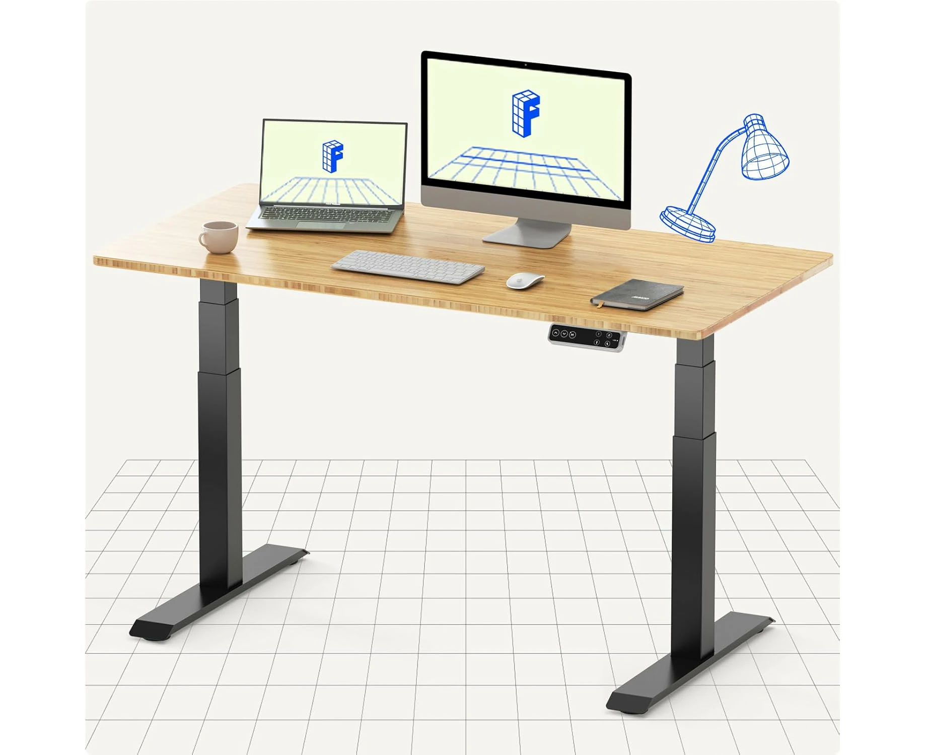 FLEXISPOT E7 161kg Capacity Electric Standing Desk With 120*60cm Bamboo Desktop