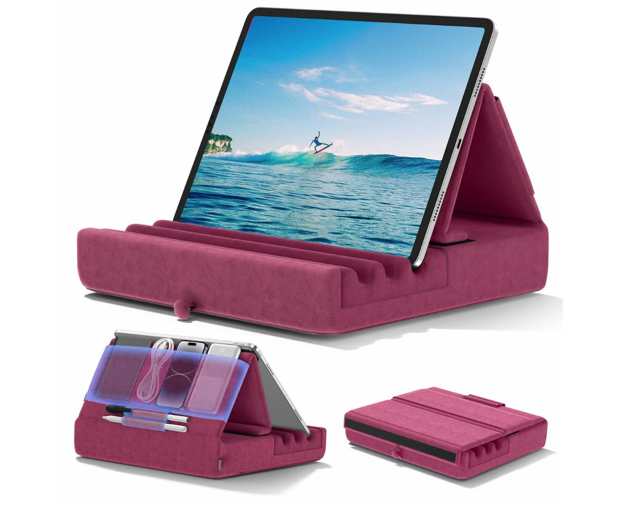 Hansona Tablet Pillow Stand – Foldable Holder for iPad Pro with Soft Pad, Pocket, and Stylus Mount