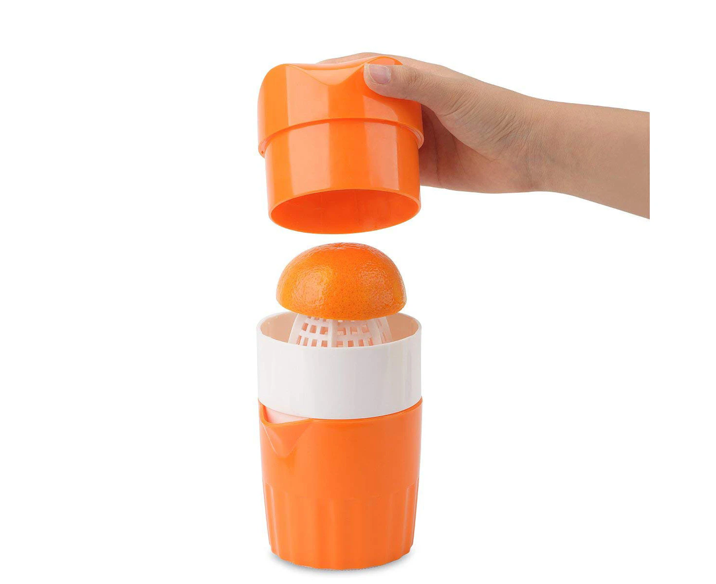 Citrus Juicer Lemon Squeezer, Manual Hand Juicer with Strainer and Container, for Lemon,Orange,Lime,Citrus(Orange Color)