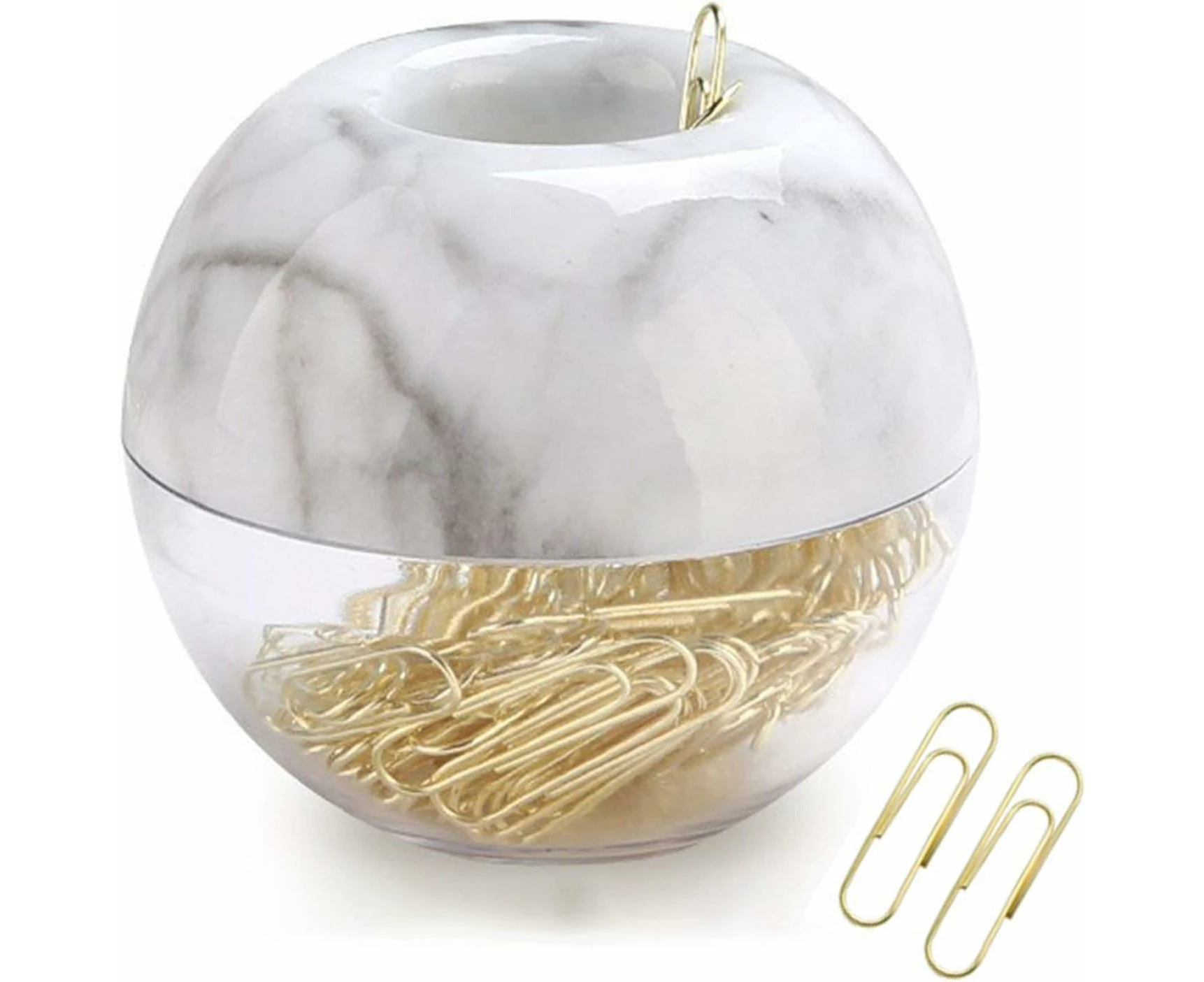 Magnetic Paper Clip Holder，Marble White Holder With Gold Paper Clips 100Pcs 28Mm(1.1")