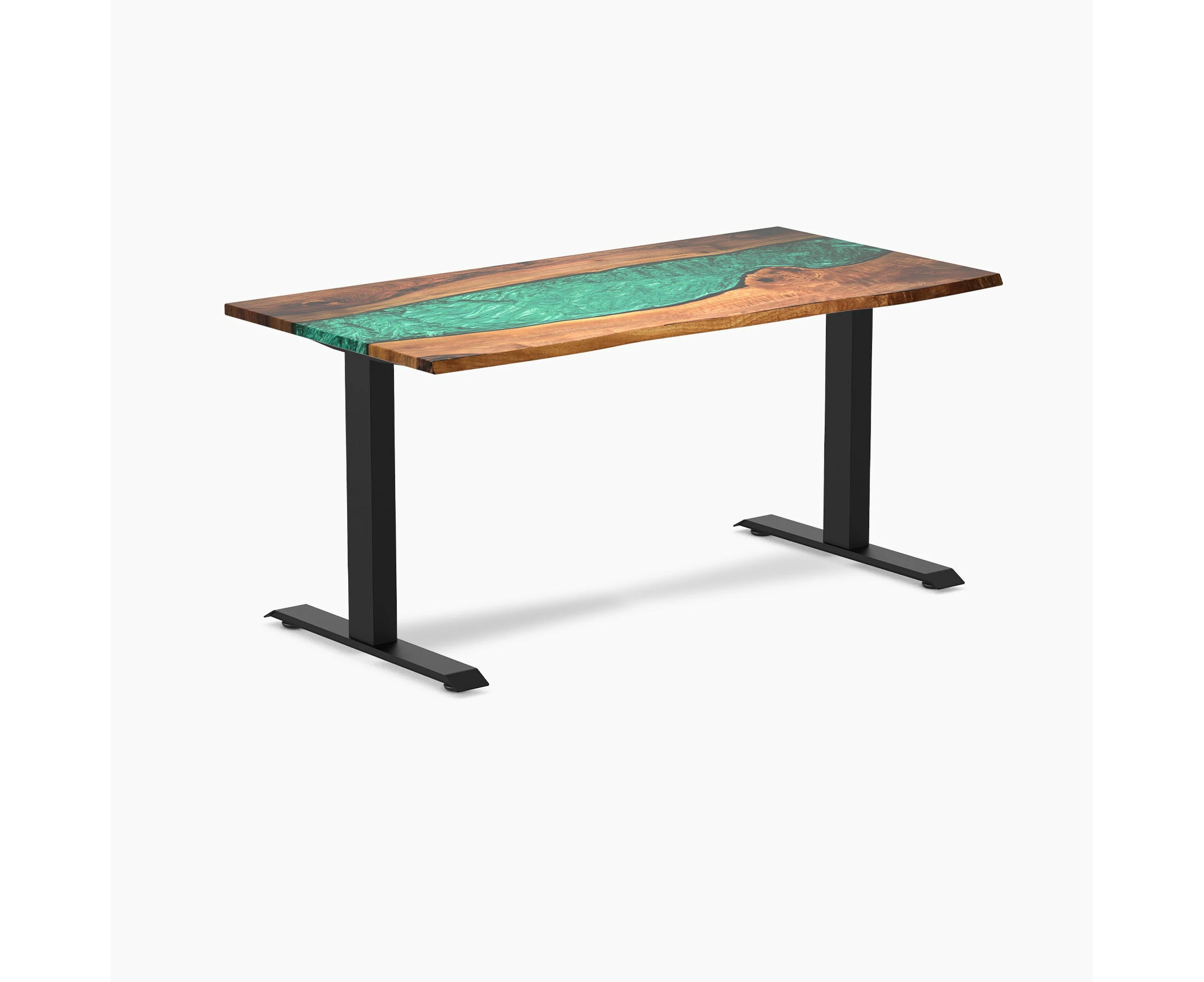 Desky Zero Resin Hardwood Office Desk - Natural Walnut Emerald River / Matte Black