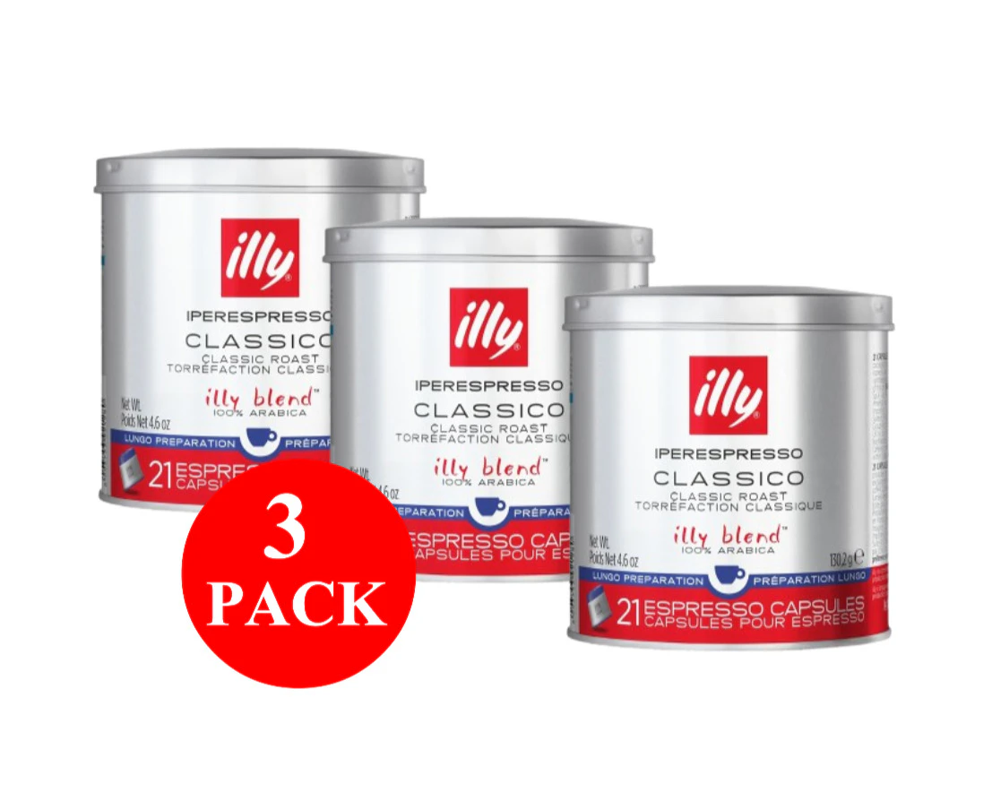 3 x illy Classico Lungo Espresso Capsules 21pcs 140g