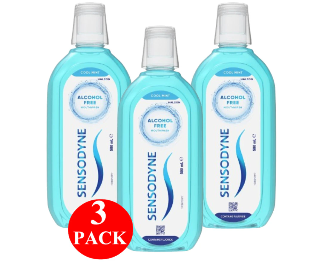 3 x Sensodyne Cool Mint Gentle Mouthwash For Sensitive Mouths 500ml