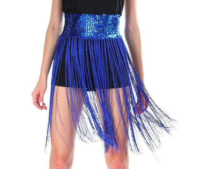 Sequin Belt w/Fringe Skirt Belly Dance Dancer Costume Party - Blue