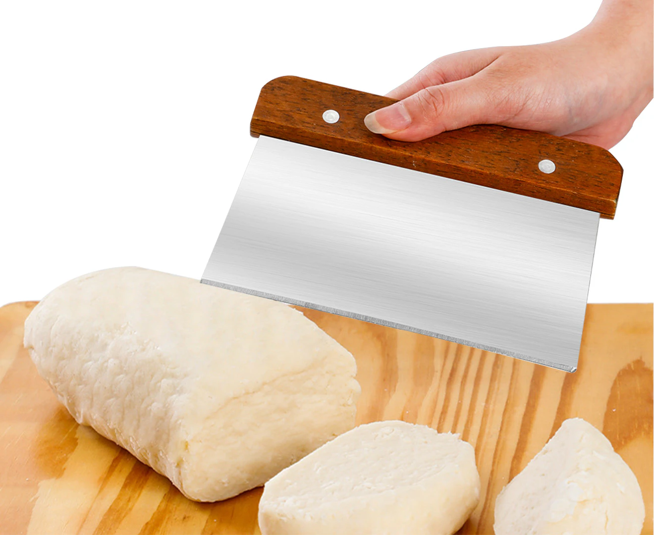 Vivva Stainless Steel Dough Divider Dough Scraper Bread Chopper Scraper Cake Pastry Pizza Cutter Slicer Wooden Handle