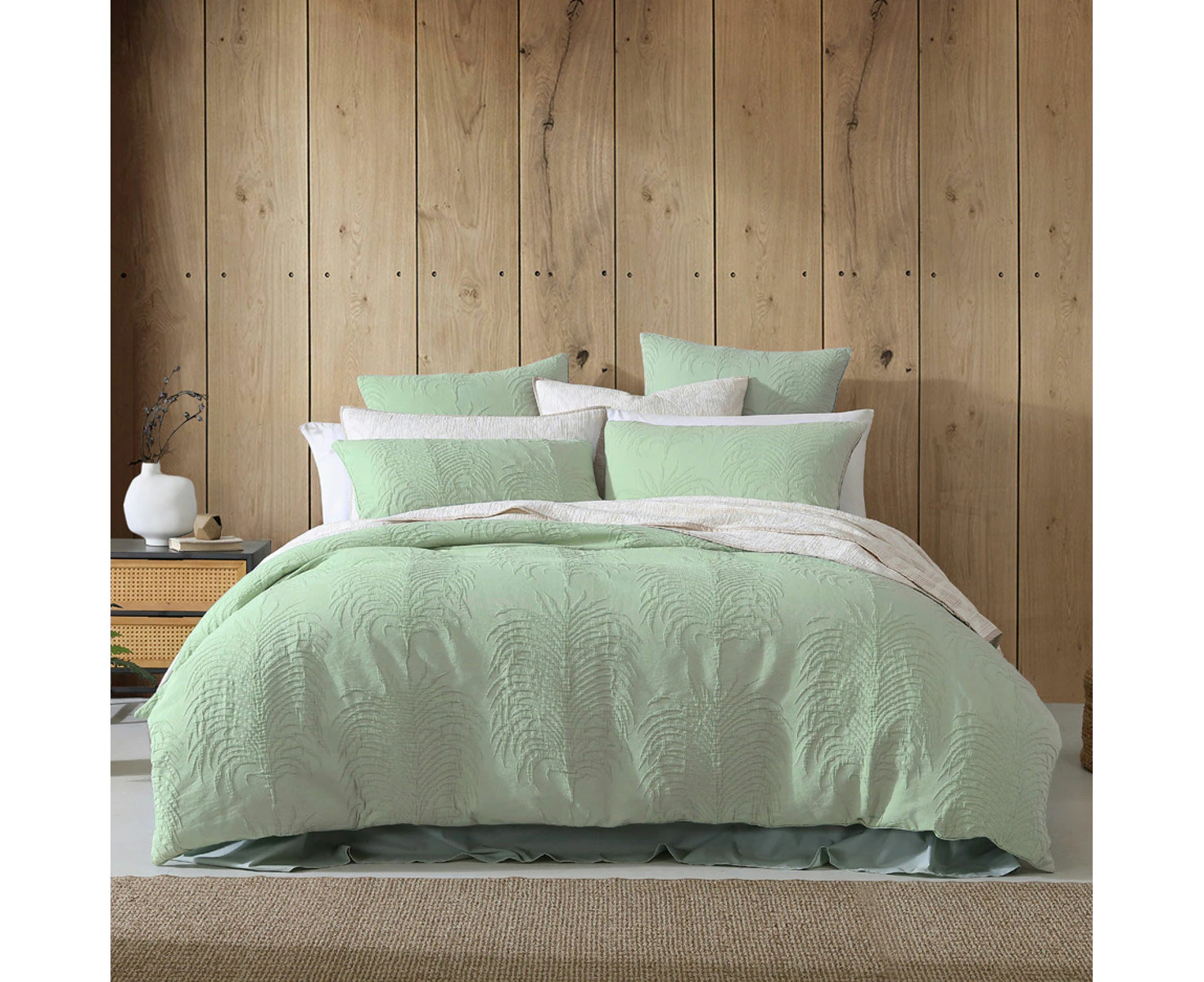 Platinum Collection Tropicana Sage Cotton Matelasse Quilt Cover Set