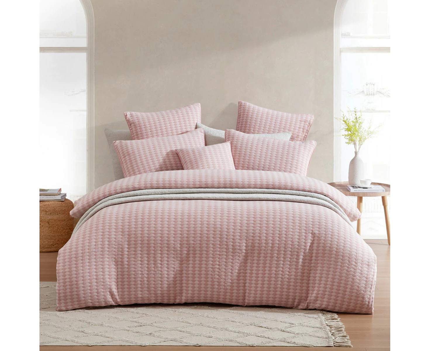 Platinum Collection Frankie Blush Honeycomb Waffle Jacquard Quilt Cover Set