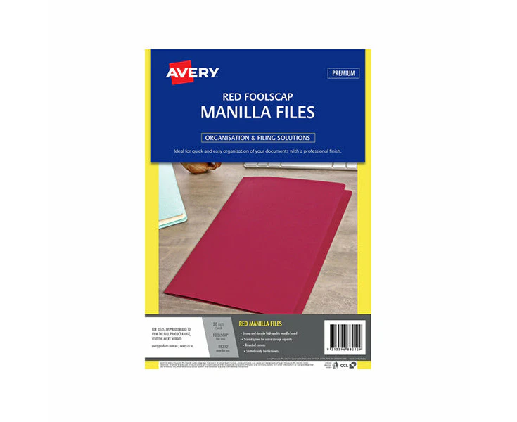 Avery Manilla Folder Foolscap Pk20 - Red