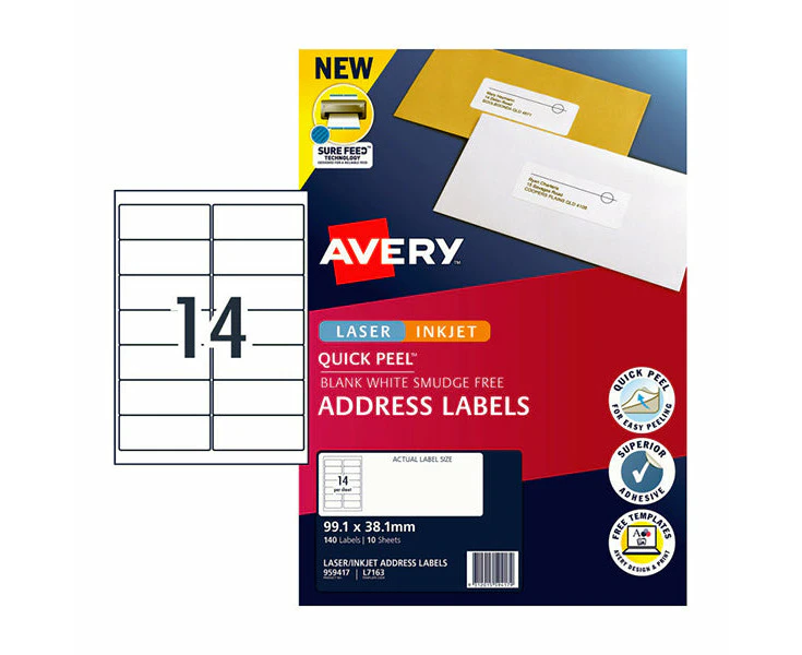 Avery Lip Label Qp 14Up L7163 Pack Of 10