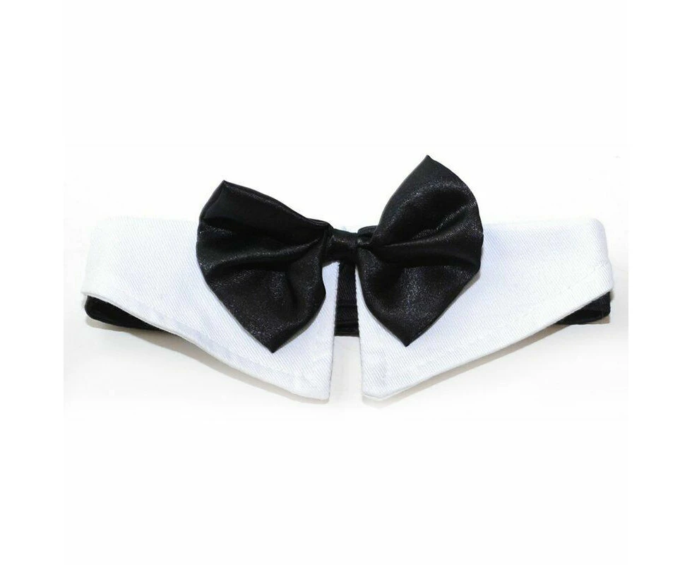 Dog Pet Bow Tie Party Tuxedo Neck Tie Collar Black Red Cotton -White