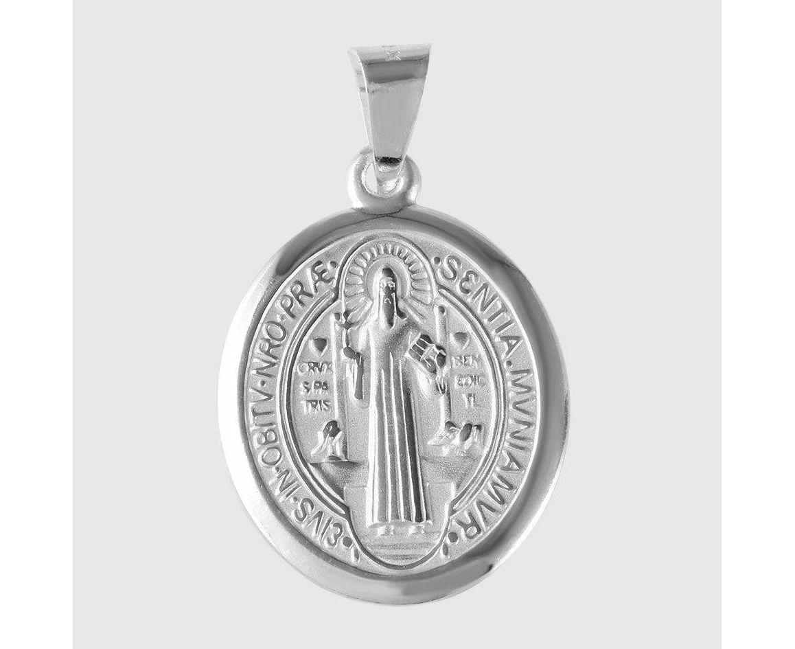 925 Sterling Silver Saint Benedict Medal Pendant Religious Protection Cross Mens Necklace