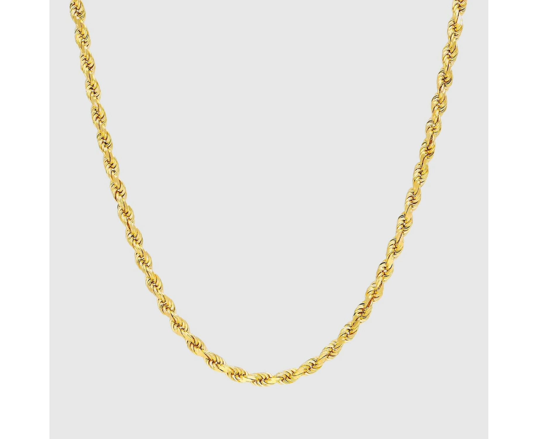 Men's 18K Gold Plated 3mm Rope Chain Necklace Miami Cuban Link Style Stainless Steel Hip Hop Jewelry - 22"