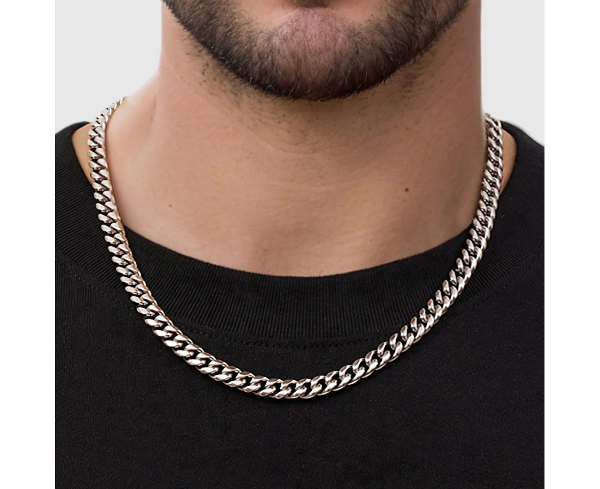 Mens 8mm Cuban Link Chain 316L Stainless Steel Silver Miami Curb Necklace Hip Hop - 24"