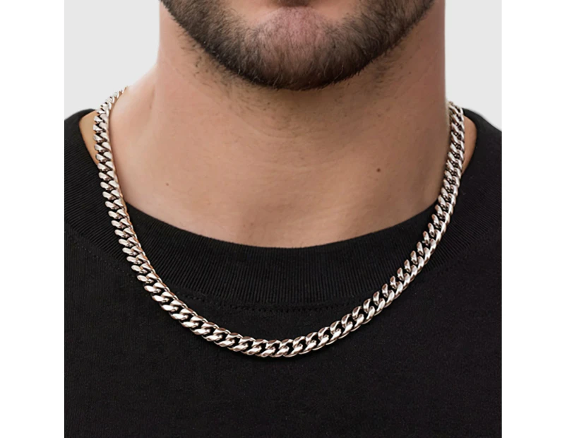 Mens 8mm Cuban Link Chain 316L Stainless Steel Silver Miami Curb Necklace Hip Hop - 24"