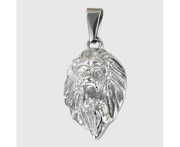 Mens Lion Head Pendant Silver 316L Stainless Steel Animal King Necklace Charm