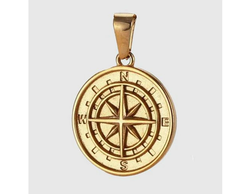 Mens 18K Gold Plated Compass Pendant Necklace Navigation Travel Adventure Chain Jewelry