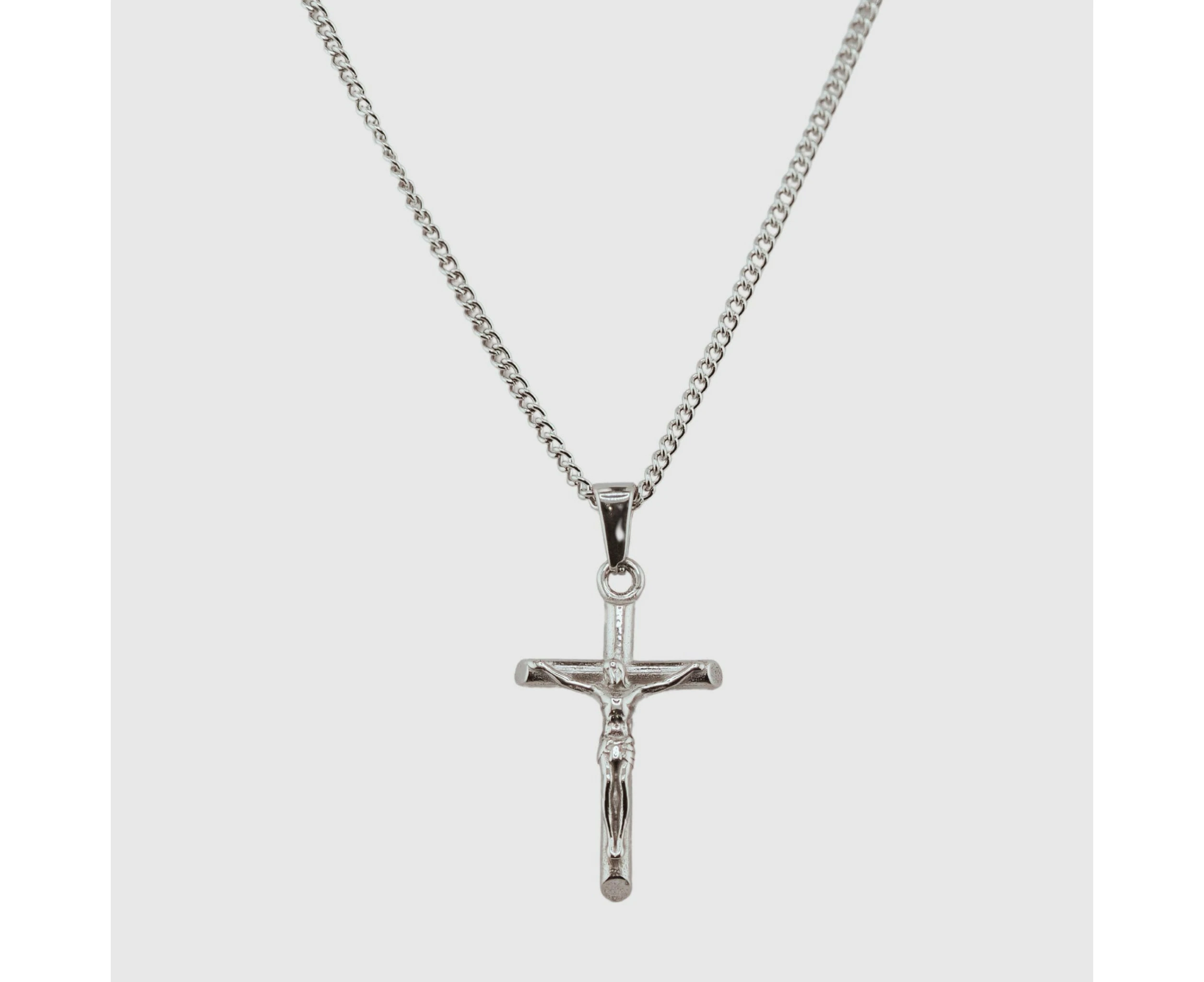 Large Silver Crucifix Cross Pendant Mens 316L Stainless Steel Religious Necklace Chain