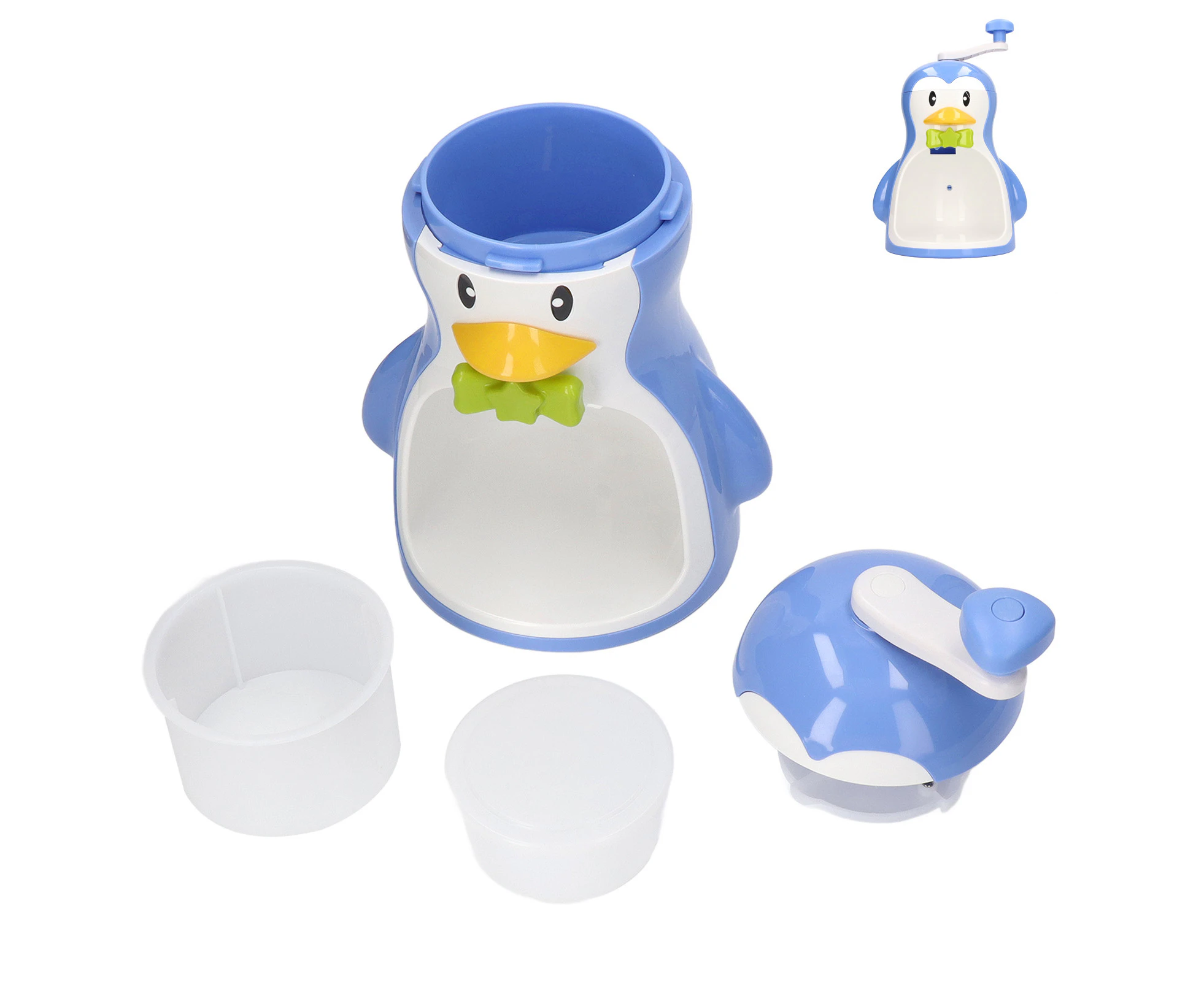 Shaved Ice Machine Abs Penguin Shape Blue Household Portable Manual Snow Cone Maker Machine With Container Kitchen Accessories