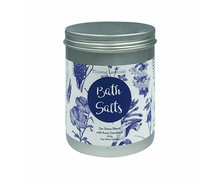 Minimal Essentials Bath Salts De-Stress Blend with Rose Geranium 500g