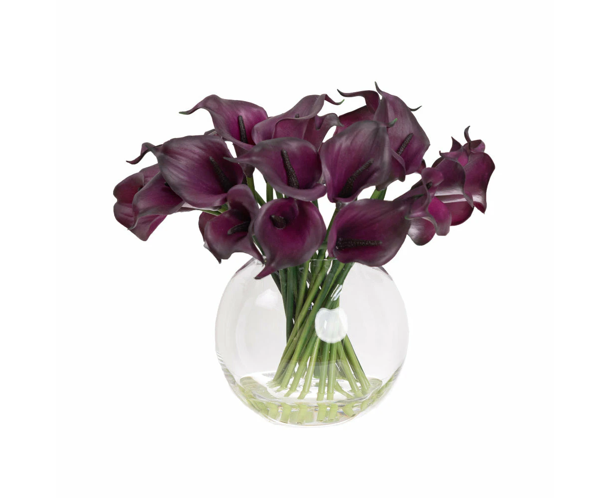 Glamorous Fusion Real Touch Plume Black Calla Lily 27cm Artificial Faux Plant Flower Decorative In Fishbowl Vase