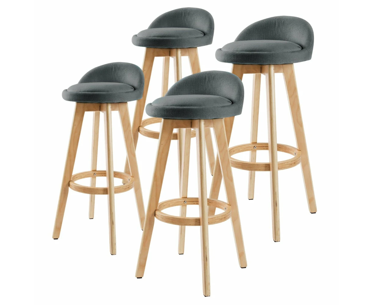 La Bella 4 Set 72cm Grey Wooden Bar Stool Leila Fabric