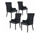 La Bella 4 Set Black French Provincial Dining Chair Ring Studded Lisse Velvet Rubberwood