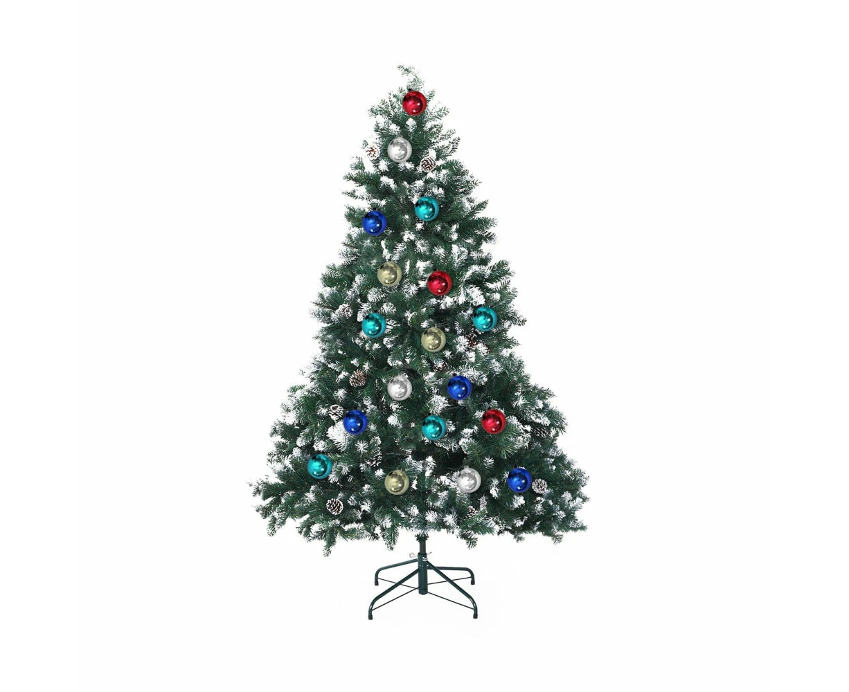 Home Ready 5Ft 150cm 720 tips Green Snowy Christmas Tree Xmas Pine Cones + Bauble Balls