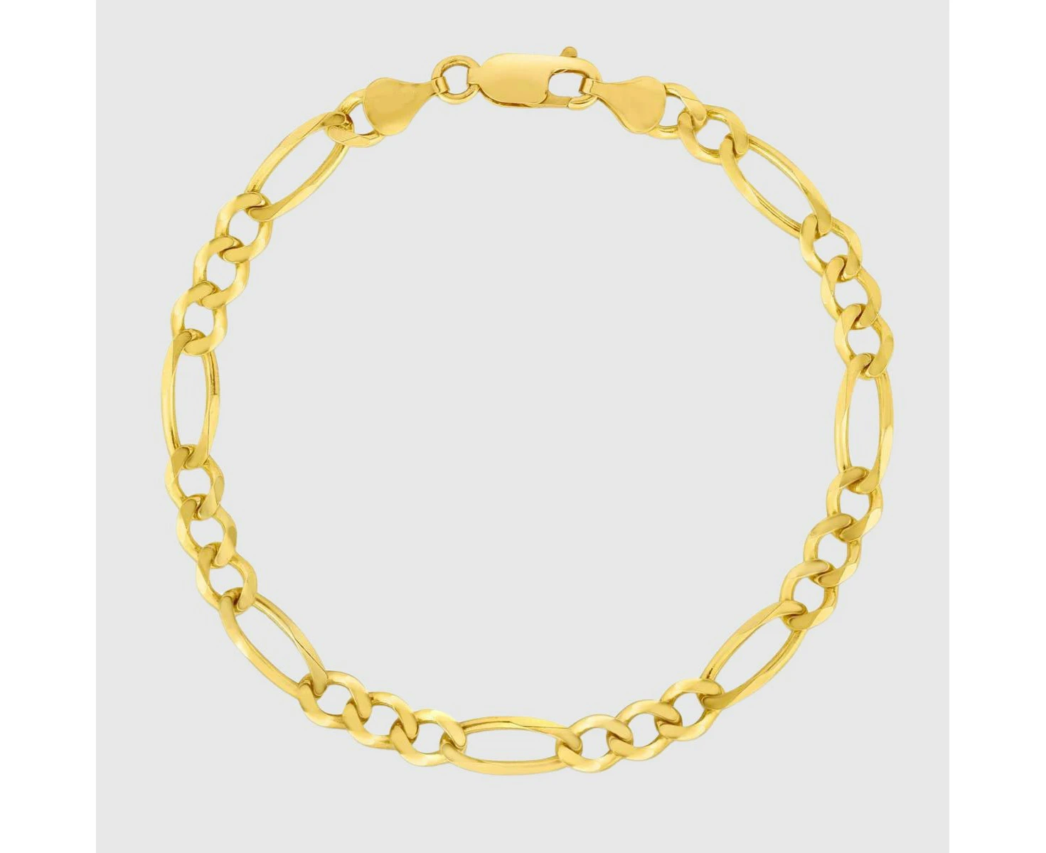 18K Gold Plated Mens Figaro Chain Bracelet 5mm Link Classic Luxury Jewelry - 8"