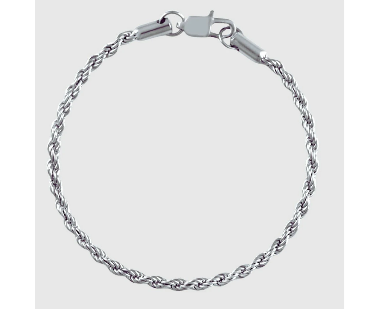 316L Stainless Steel Mens Rope Chain Bracelet 3mm Silver Twist Link Wrist Band - 7"