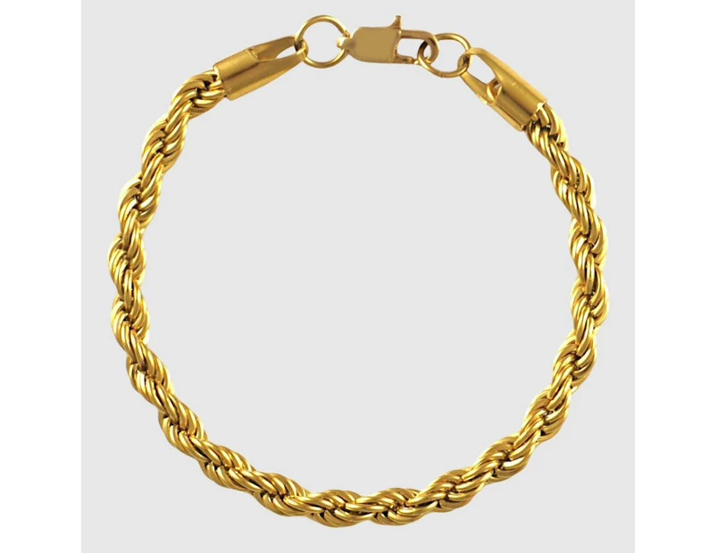 Mens 6mm Rope Chain Bracelet 18K Gold Plated Twisted Fashion Jewelry Gift - 8.5"