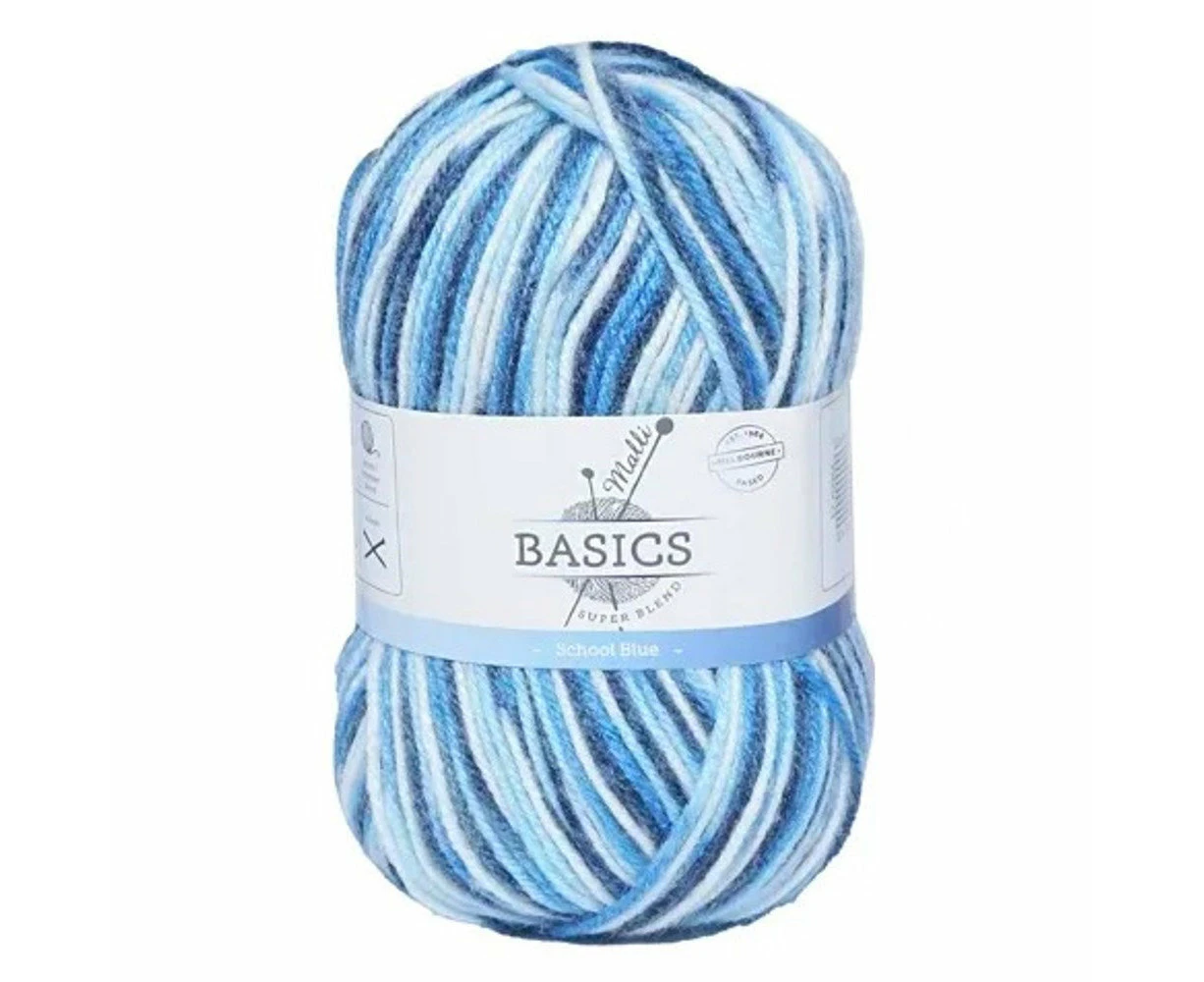 Malli Knitting Super Blend 100g Acrylic Yarn - School Blue Mix