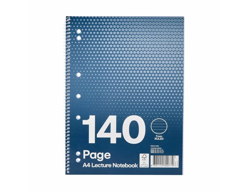 140 Page A4 Lecture Notebook, Navy - Anko