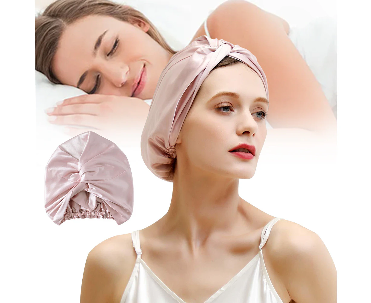 Silk Sleep Cap, Satin Bonnet Silk Bonnet for Sleeping Silk Sleep Cap,Double Layer Natural Silk Night Bonnet with Elastic Stay On Head for Women Hair Care