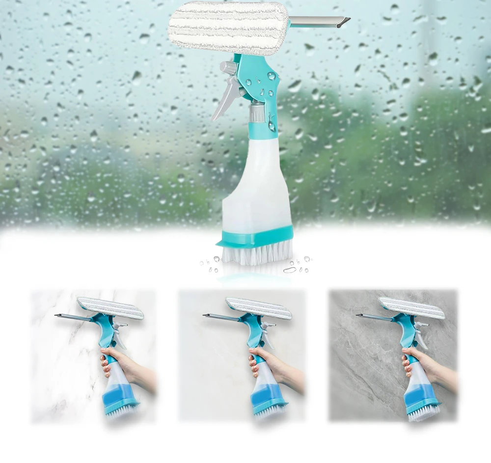 Cleaning Brush, 4 in 1 Cleaning Brush Kits, Multifunction Window Cleaner Tool with Sprayer, Squeegee and Microfiber Cloth for Cleaning Most Smooth Surfaces